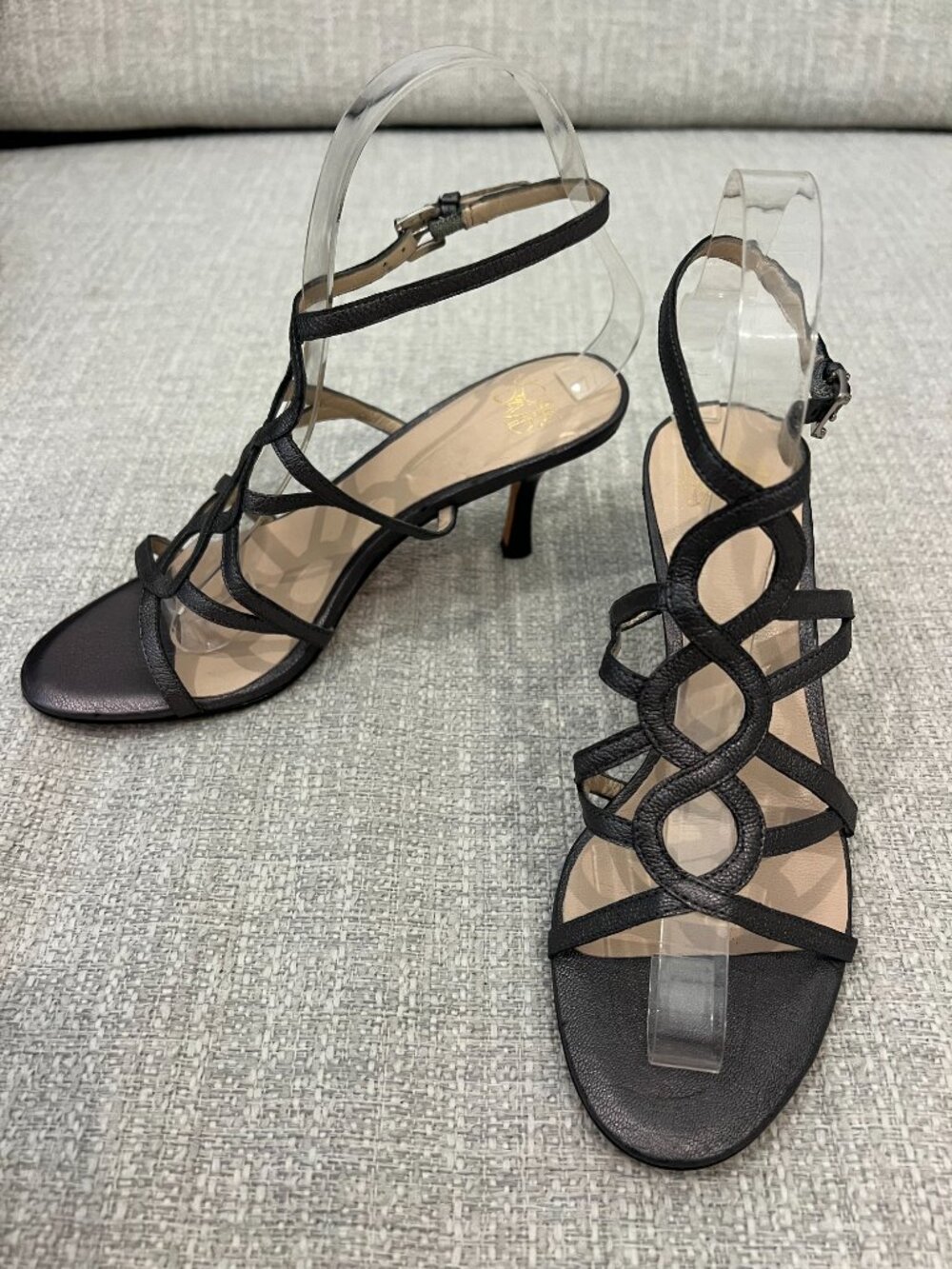 Joan & David Black Leather Strappy Ankle Strap Sandals Heels Size 6M